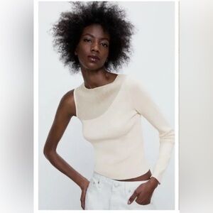 Zara Cream Asymmetric Knit Top size Medium
